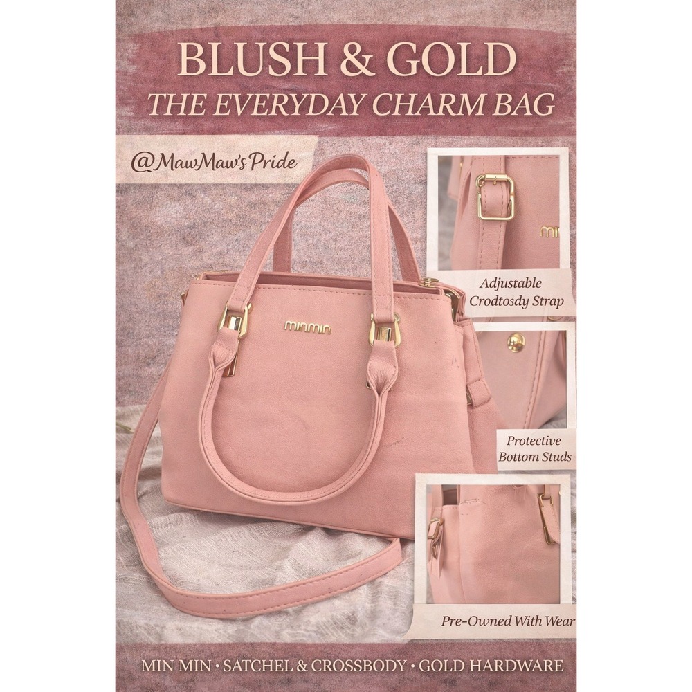 Min Min‎ Blush Pink Satchel Crossbody Bag Gold Hardware Everyday Charm Bag